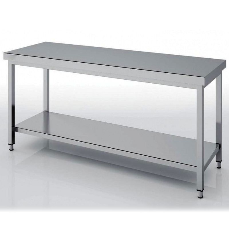 Table inox centrale avec roues - 2m20 à 2 tiroirs occasion - VENDU